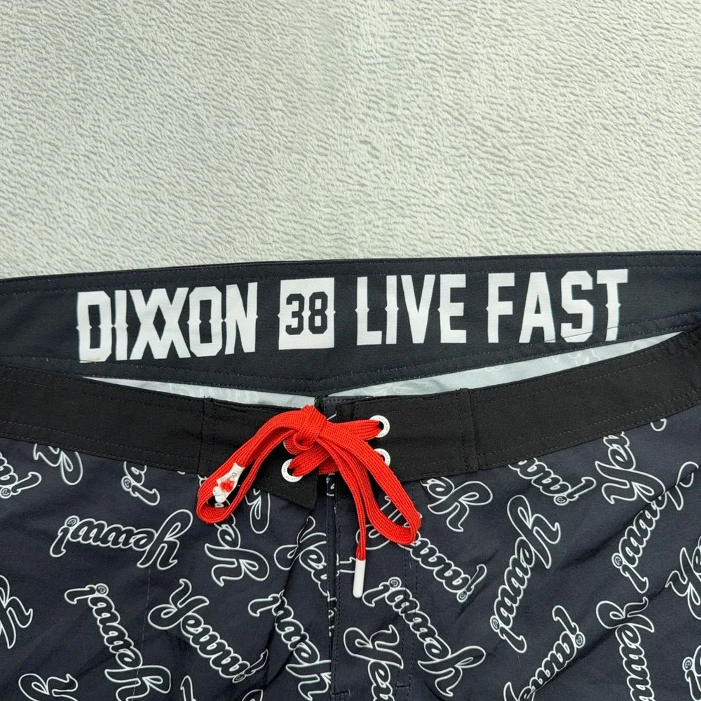 Dixxon Board Shorts Mens 38 Black Yeww Live Fast Graphic Print Swim Trunks